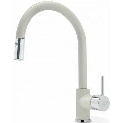 Kitchen tap Deck-mounted material: Brass With Pull-Out Spray 1 jet super white, color: Chrome/White surface: Matt Deck-mounted