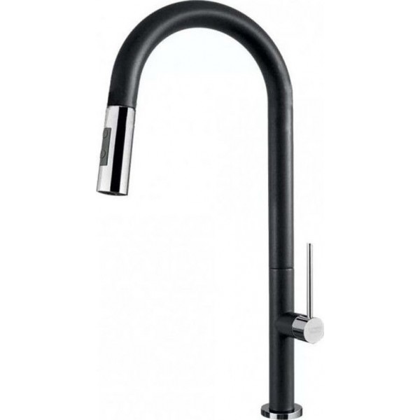 Μπαταρία κουζίνας επικαθήμενη από ορείχαλκο με ντους nero, χρώμα: Χρωμέ/Μαύρο επιφάνεια: Ματ Επικαθήμενες