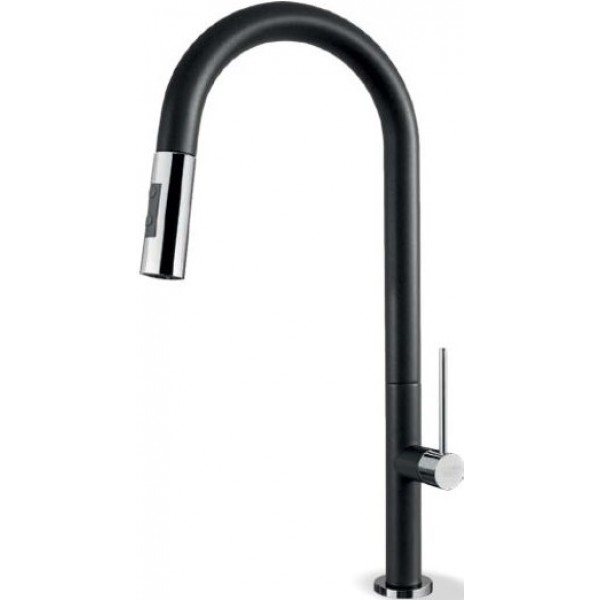 Μπαταρία κουζίνας επικαθήμενη από ορείχαλκο με ντους περιστρεφόμενο ρουξούνι, puro, χρώμα: Χρωμέ/Μαύρο επιφάνεια: Ματ Επικαθήμενες