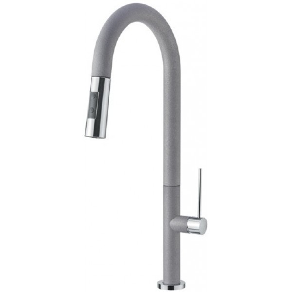 Μπαταρία κουζίνας επικαθήμενη από ορείχαλκο με ντους silverstone, χρώμα: Χρωμέ/Γκρι επιφάνεια: Ματ Επικαθήμενες