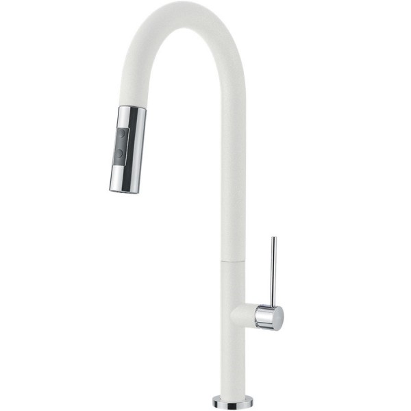 Kitchen tap Deck-mounted material: Brass with shower super white, color: White surface: Matt Deck-mounted