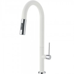 Μπαταρία κουζίνας επικαθήμενη από ορείχαλκο με ντους super white, χρώμα: Λευκό επιφάνεια: Ματ Επικαθήμενες