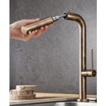 Μπαταρία κουζίνας επικαθήμενη από ορείχαλκο με ντους antique brass, χρώμα: Μπρονζέ επιφάνεια: Βουρτσισμένη Επικαθήμενες