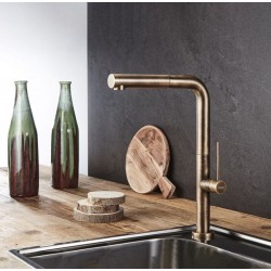 Kitchen tap Deck-mounted material: Brass with shower antique brass, color: Bronze surface: Brushed Deck-mounted