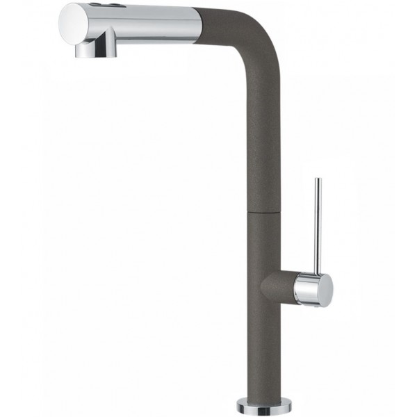 Kitchen tap Deck-mounted material: Brass with shower asphalt, color: Grey surface: Matt Deck-mounted