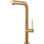 Μπαταρία κουζίνας επικαθήμενη από ορείχαλκο με ντους brushed gold, χρώμα: Χρυσό επιφάνεια: Βουρτσισμένη Επικαθήμενες