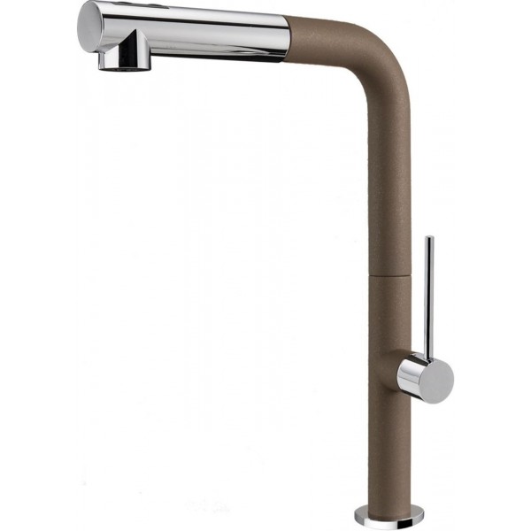 Kitchen tap Deck-mounted material: Brass with shower, color: Chrome/Beige surface: Matt Deck-mounted Kitchen tap Deck-mounted material: Brass with shower, color: Chrome/Beige surface: Matt Deck-mounted