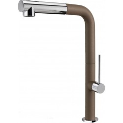 Kitchen tap Deck-mounted material: Brass with shower, color: Chrome/Beige surface: Matt Deck-mounted