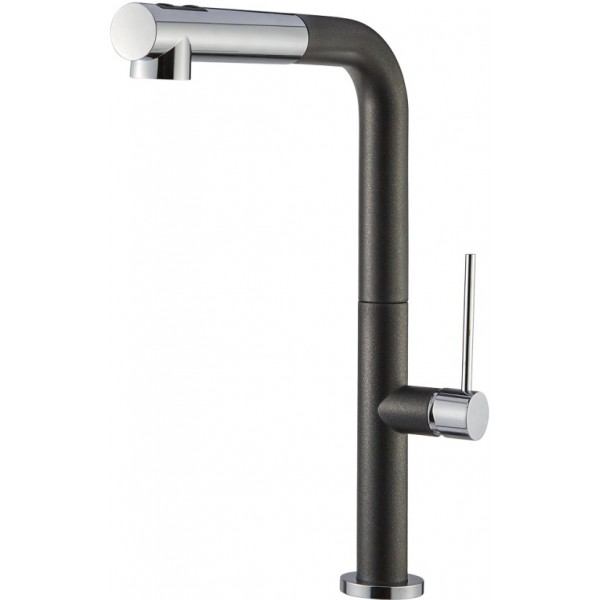 Μπαταρία κουζίνας επικαθήμενη από ορείχαλκο με ντους Nero, χρώμα: Χρωμέ/Μαύρο επιφάνεια: Ματ Επικαθήμενες