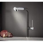 Kitchen tap Deck-mounted material: Brass With Pull-Out Spray 1 jet puro, color: Chrome/Black surface: Matt Deck-mounted