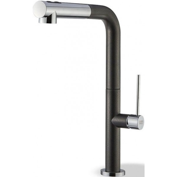 Μπαταρία κουζίνας επικαθήμενη από ορείχαλκο με ντους puro, χρώμα: Χρωμέ/Μαύρο επιφάνεια: Ματ Επικαθήμενες