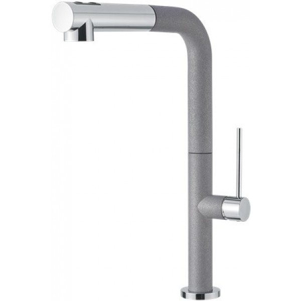 Μπαταρία κουζίνας επικαθήμενη από ορείχαλκο με ντους περιστρεφόμενο ρουξούνι, silverstone, χρώμα: Χρωμέ/Γκρι επιφάνεια: Ματ Επικαθήμενες