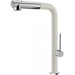 Kitchen tap Deck-mounted material: Brass with shower, color: Chrome/White surface: Matt Deck-mounted