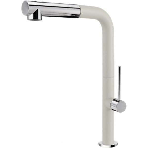 Kitchen tap Deck-mounted material: Brass with shower, color: Chrome/White surface: Matt Deck-mounted