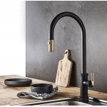 Kitchen tap Deck-mounted material: Brass With Pull-Out Spray 1 jet brushed gold, color: Black/Gold surface: Matt Deck-mounted Kitchen tap Deck-mounted material: Brass With Pull-Out Spray 1 jet brushed gold, color: Black/Gold surface: Matt Deck-mounted