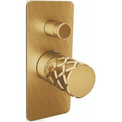 Μπαταρία ντουζιέρας εντοιχιζόμενη 2 εξόδων αναμεικτική από ορείχαλκο με πλακέτα brushed gold, χρώμα: Χρυσό επιφάνεια: Βουρτσισμένη Εντοιχιζόμενες εξωτερικό μέρος