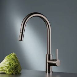 Μπαταρία κουζίνας επικαθήμενη από ορείχαλκο με ντους brushed black PVD, χρώμα: Μαύρο επιφάνεια: Βουρτσισμένη Επικαθήμενες