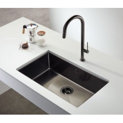 Νεροχύτης ανοξείδωτος 70x40 από inox επιφάνεια: Βουρτσισμένη χωρίς πάγκο υποκαθήμενος, 1 γούρνα (74x44cm) brushed black PVD, χρώμα: Μαύρο Ανοξείδωτοι