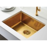 Sink Stainless (Steel) 70x40 material: Inox surface: Brushed free Undermount 1 bowl brushed gold PVD, color: Gold Stainless steel Sink Stainless (Steel) 70x40 material: Inox surface: Brushed free Undermount 1 bowl brushed gold PVD, color: Gold Stainless steel