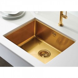 Νεροχύτης ανοξείδωτος 70x40 από inox επιφάνεια: Βουρτσισμένη χωρίς πάγκο υποκαθήμενος, 1 γούρνα (74x44cm) brushed gold PVD, χρώμα: Χρυσό Ανοξείδωτοι