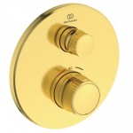 Shower tap Wall-mounted external part 1 way material: Brass thermostatic With plate without hand shower, hose and holder, color: Gold surface: Brushed Wall-mounted - external part Shower tap Wall-mounted external part 1 way material: Brass thermostatic With plate without hand shower, hose and holder, color: Gold surface: Brushed Wall-mounted - external part