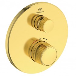 Shower tap Wall-mounted external part 1 way material: Brass thermostatic With plate without hand shower, hose and holder, color: Gold surface: Brushed Wall-mounted - external part