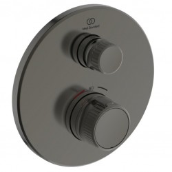 Shower tap Wall-mounted external part 1 way material: Brass thermostatic With plate without hand shower, hose and holder, color: Grey surface: Brushed
