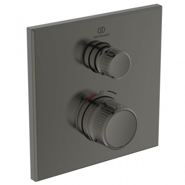Shower tap Wall-mounted external part 1 way material: Brass thermostatic With plate without hand shower, hose and holder, color: Grey surface: Brushed Wall-mounted - external part Shower tap Wall-mounted external part 1 way material: Brass thermostatic With plate without hand shower, hose and holder, color: Grey surface: Brushed Wall-mounted - external part