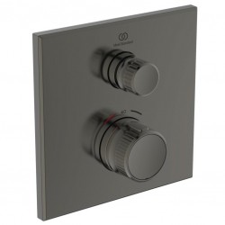 Shower tap Wall-mounted external part 1 way material: Brass thermostatic With plate without hand shower, hose and holder, color: Grey surface: Brushed