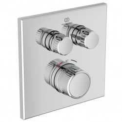 Shower tap Wall-mounted external part 2 way material: Brass thermostatic With plate with separate exits without hand shower, hose and holder, color: Chrome surface: Glossy