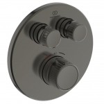Shower tap Wall-mounted external part 2 way material: Brass thermostatic With plate with separate exits without hand shower, hose and holder, color: Grey surface: Brushed Wall-mounted - external part Shower tap Wall-mounted external part 2 way material: Brass thermostatic With plate with separate exits without hand shower, hose and holder, color: Grey surface: Brushed Wall-mounted - external part