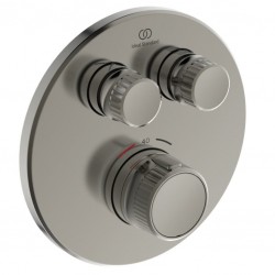 Shower tap Wall-mounted external part 2 way material: Brass thermostatic With plate with separate exits without hand shower, hose and holder, color: Chrome surface: Brushed Wall-mounted - external part