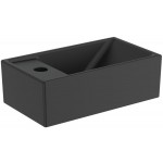 Washbasin Wall-mounted 37x21x11 silk black no pedestal With 1 bowl With hole on the left material: Porcelain, color: Black surface: Matt Wall-mounted Washbasin Wall-mounted 37x21x11 silk black no pedestal With 1 bowl With hole on the left material: Porcelain, color: Black surface: Matt Wall-mounted