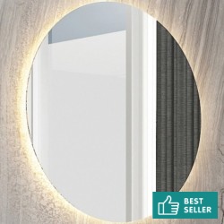 Καθρέπτης, σχήμα: Στρογγυλό 60x60 από κρύσταλλο με φωτισμό ζεστό & ψυχρό Led
