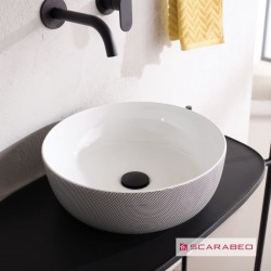 Washbasin Free standing 39x39x14 material: Porcelain Without hole Without overflow pois black, color: White/Black surface: Glossy Free standing