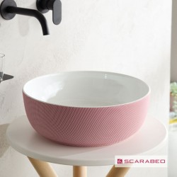 Washbasin Free standing 39x39x14 material: Porcelain Without hole Without overflow pois pink, color: White/Pink surface: Glossy Free standing