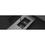 Sink Granite 75x45,6 free Undermount 2 cabinet asphalt, color: Dark Grey Granite