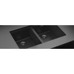 Sink Granite 75x45,6 free Undermount 2 cabinet asphalt, color: Dark Grey Granite