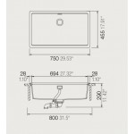 Sink Granite 75x45,5 free Undermount 1 bowl asphalt, color: Dark Grey Granite