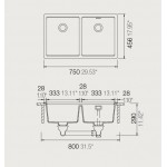 Sink Granite 75x45,6 free Undermount 2 cabinet superwhite, color: White Granite