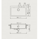 Sink Granite 79x50 free nested 1 bowl concrete Beton, color: Beige Granite