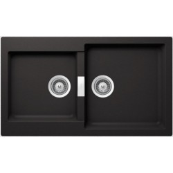 Νεροχύτης γρανιτένιος 86x50 χωρίς πάγκο ένθετος 1 ½ γούρνα nero, χρώμα: Μαύρο Γρανιτένιοι