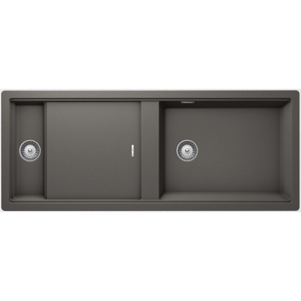 Νεροχύτης γρανιτένιος 114x41 με πάγκο στη μέση υποκαθήμενος, 1 ½ γούρνα silverstone, χρώμα: Γκρι Γρανιτένιοι