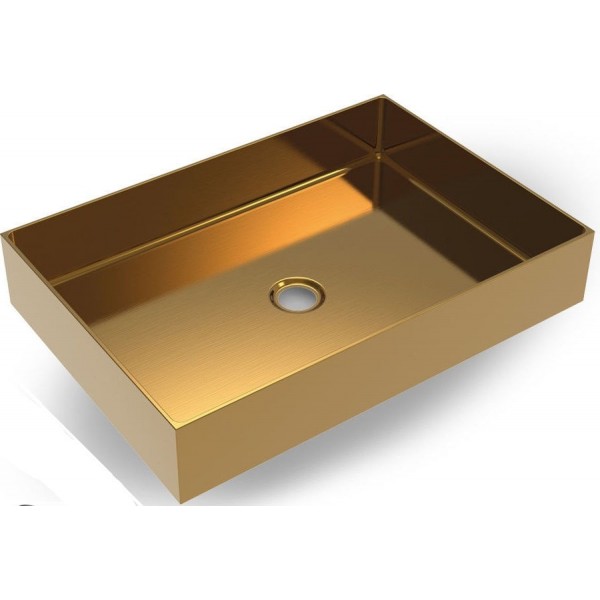 Washbasin Free standing 55x38x10 material: Inox With one hole Without overflow brushed gold PVD, color: Gold surface: Brushed Free standing