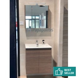 Bathroom furniture set with washbasin 60x47x62 material: Wood composite wall mounted brown, color: Walnut wood Bathroom furniture sets