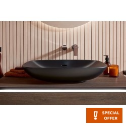 Νιπτήρας ελευθέρας τοποθέτησης 62x42x12 από πορσελάνη με υπερχείλιση χωρίς οπή  ebony, χρώμα: Μαύρο επιφάνεια: Ματ Ελευθέρας τοποθέτησης