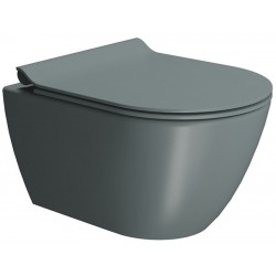 Wall-mounted toilet & toilet seat soft closing, style: Sandwich hidden fixation Rimless Slim agave 50x36 surface: Matt, color: Grey Wall-mounted