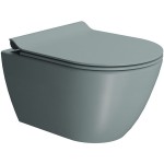 Wall-mounted toilet & toilet seat soft closing, style: Sandwich hidden fixation Slim with rim Ghiaccio 50x36 surface: Matt, color: Grey Wall-mounted toilet & toilet seat soft closing, style: Sandwich hidden fixation Slim with rim Ghiaccio 50x36 surface: Matt, color: Grey