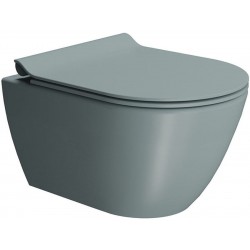 Wall-mounted toilet & toilet seat soft closing, style: Sandwich hidden fixation Slim with rim Ghiaccio 50x36 surface: Matt, color: Grey Wall-mounted