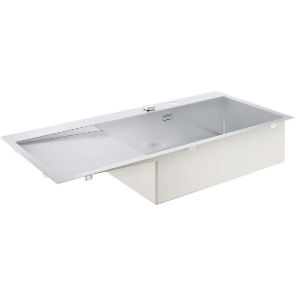 Νεροχύτης ανοξείδωτος 116x52 από inox επιφάνεια: Λεία ματ με πάγκο αριστερά ένθετος 1 γούρνα stainless steel, χρώμα: Χρωμέ Ανοξείδωτοι